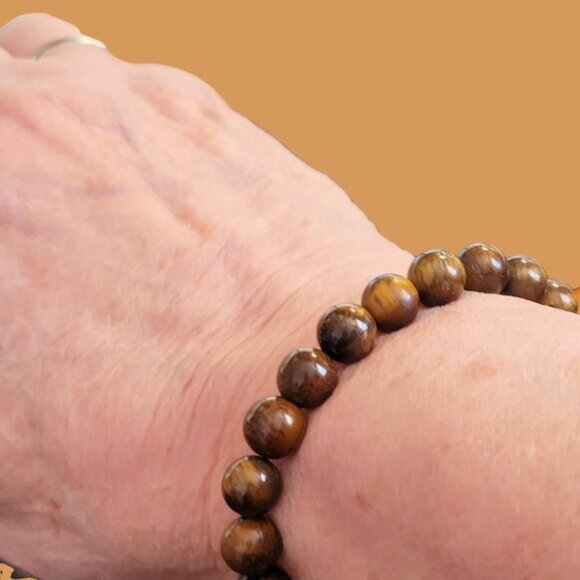 Yellow Tiger Eye Stone Bead Stretch Bracelet Natural Stone Yellow Brown New - Picture 3 of 9